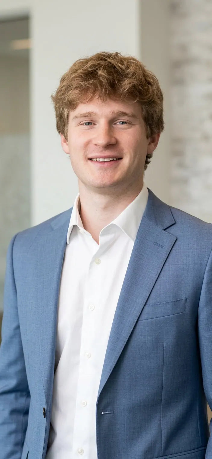 Carter Vail in a light-blue blazer