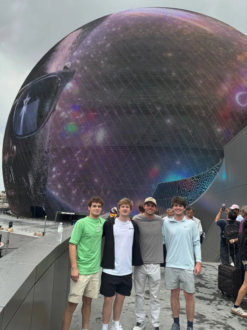 Carter Vail, Sam Carr, Sam Sutton and Charlie Reeves in front of the Las Vegas Sphere